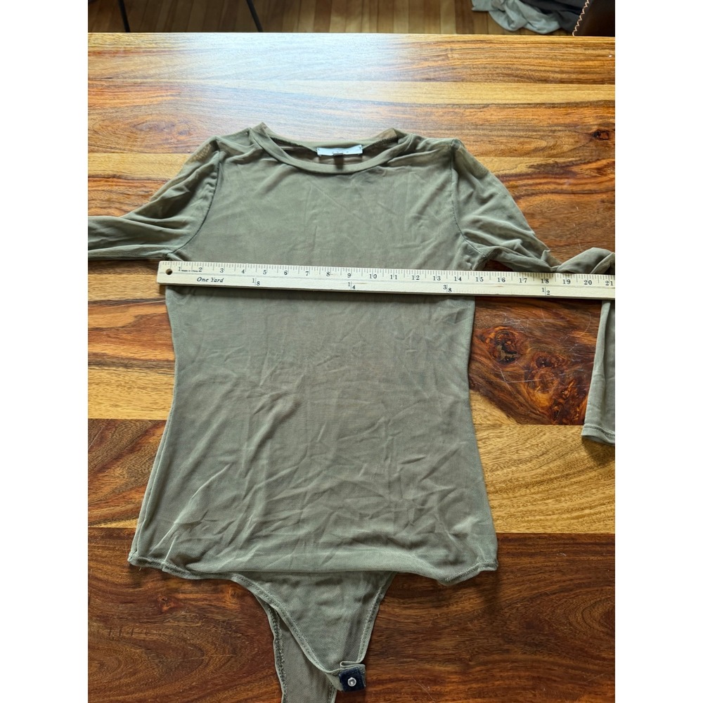 Gaze Olive Green Sheer Mesh Long Sleeve Bodysuit Womens Medium Snap Closure - Picture 8 of 8